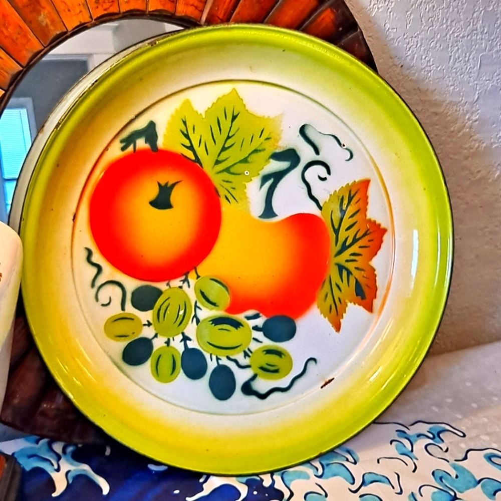 Vintage MCM Enamelware Large Metal Serving Tray